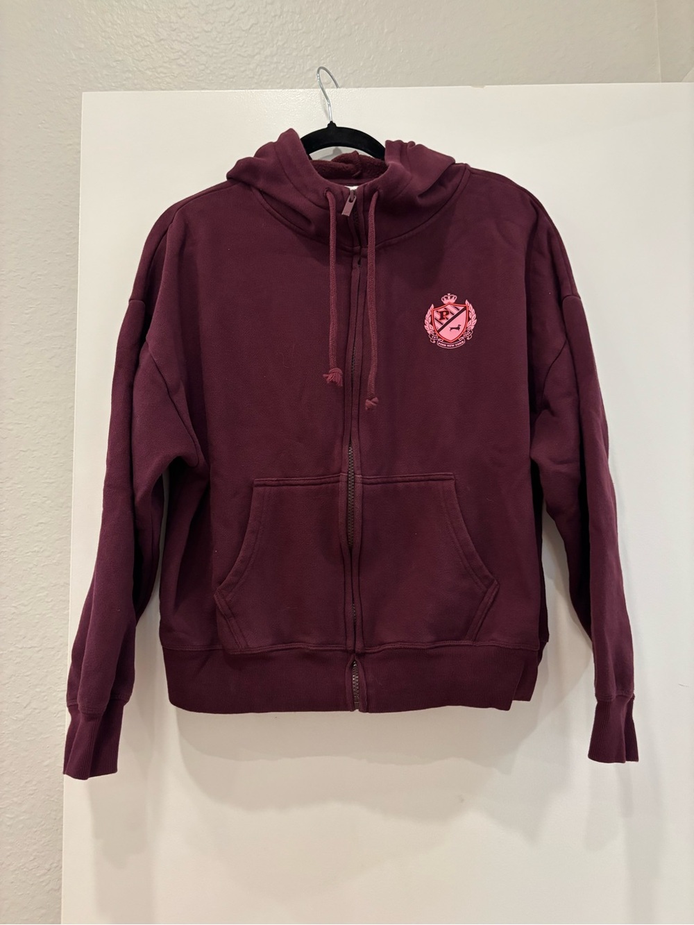 Victoria's Secret Pink Ivy Fleece Campus Full Zip-Up Hoodie Crest Logo Classic